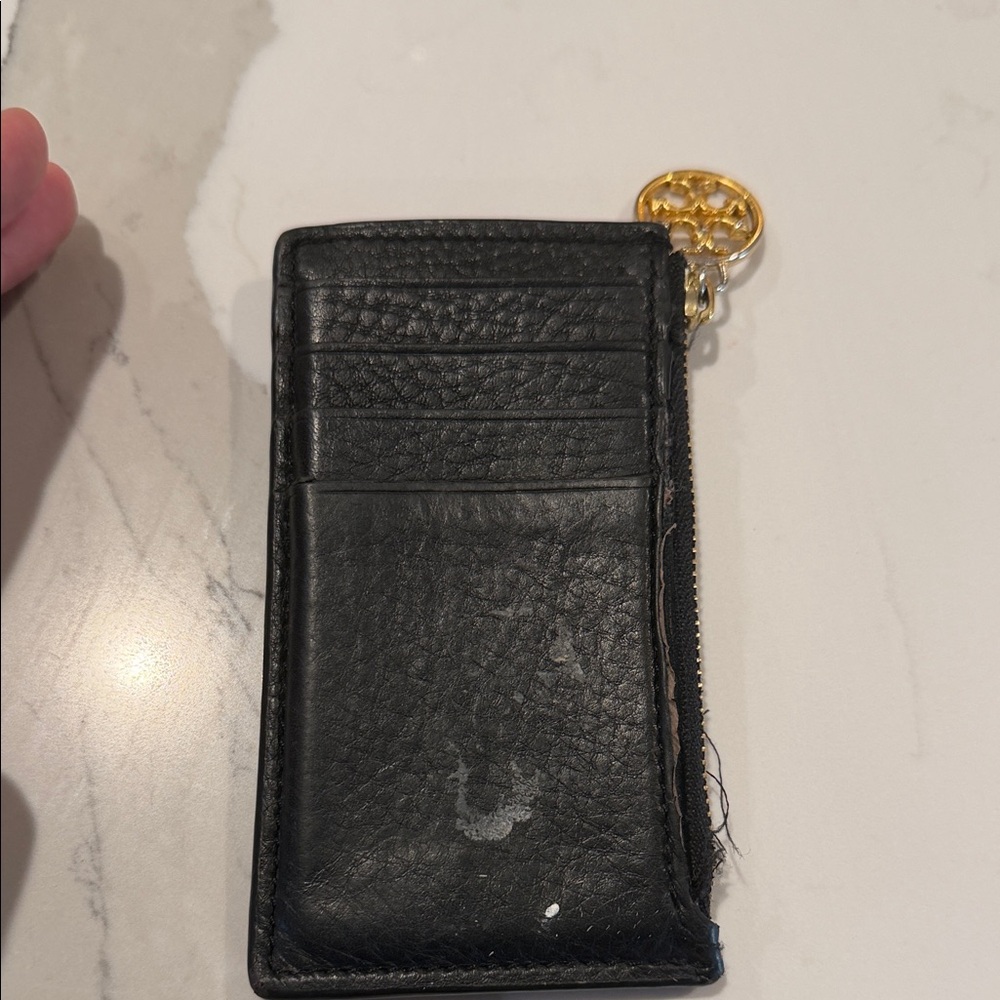Black Leather Card Holder with Gold Accent
